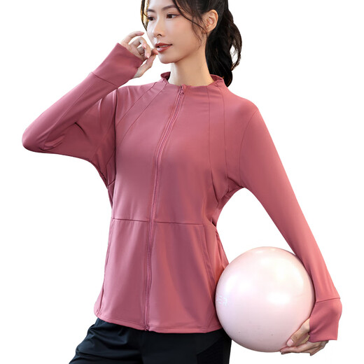 KEJIMITAO Large Size Running Top Women's Autumn Fitness Yoga Wear Sports Jacket Zipper Loose Quick-Drying Long Sleeve Fat mm Red M (Recommended 90-105Jin Jin equals 0.5kg)