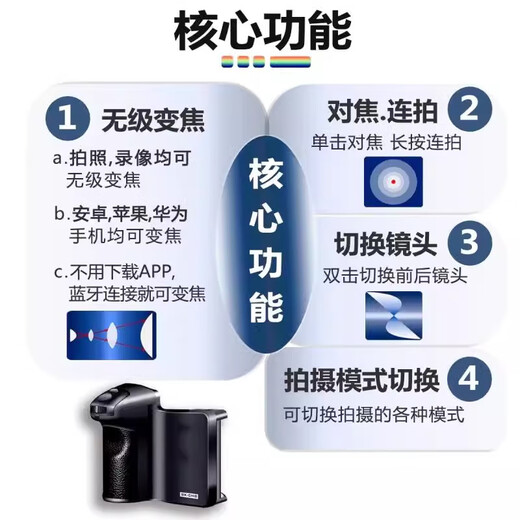 IMVP蓝牙自拍手柄手机助拍器可变焦放大缩小画面录像摄影拍照手柄视频自拍辅助美颜补光灯抖音拍摄神器 可变焦手机助拍器