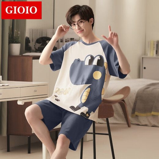 GIOIO男士睡衣夏季薄款棉质短袖短裤套装夏天青年休闲大码可外穿家居服 6623 L