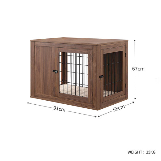 Yakong indoor furniture dog cage double door wooden cage medium-sized dog side animal cage iron cage with side door opening walnut medium size 91*58*67cm