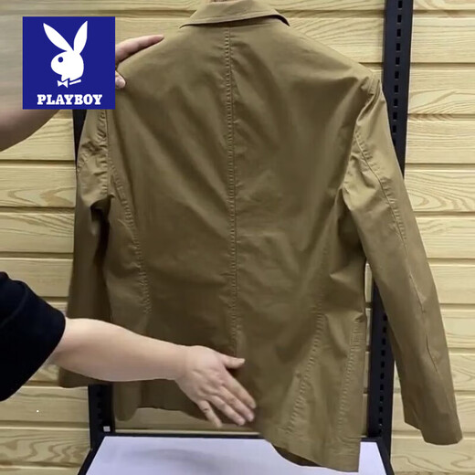 Playboy Thin 2024 New Casual Versatile Trendy Brand Suit Jacket Men's Slim Small Suit Fashion Style Suit Jacket Trend 4105# Khaki XL 130-150Jin [Jin equals 0.5 kg]