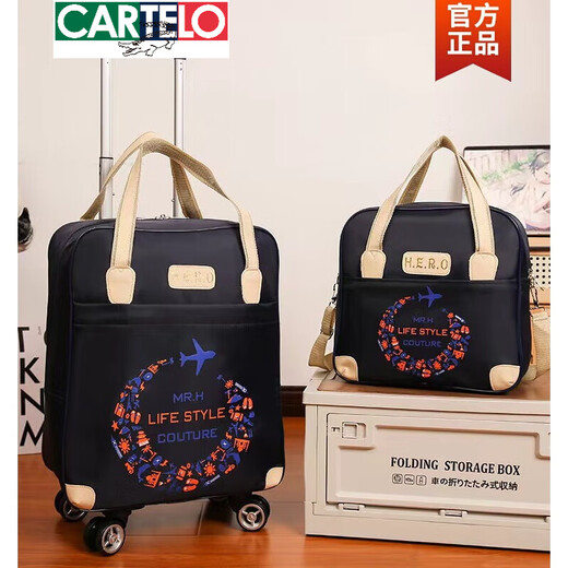 CARTELO crocodile suitcase small lightweight trolley bag large capacity short-distance travel trolley bag women's Korean travel bag blue universal wheel mother-in-law bag cannot be carried on the back 4 wheels