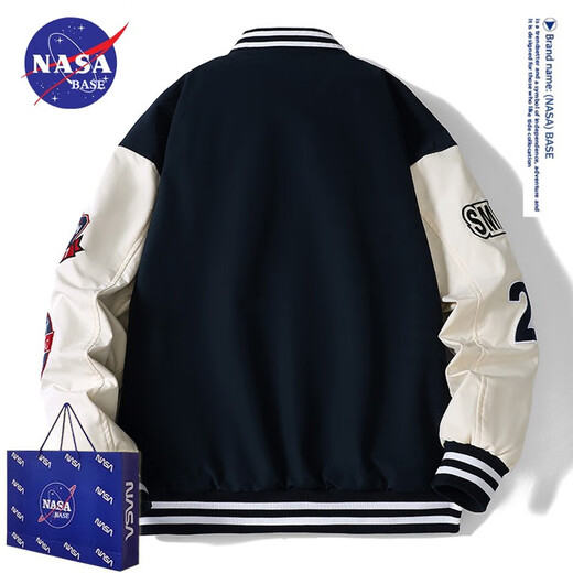 NASA BASE official men's fashion brand co-branded jacket men's and women's loose student jacket couple's shirt letter pilot baseball uniform MD-22129-dark blue (cotton type) M (recommended 90-125Jin Jin equals 0.5 kg)