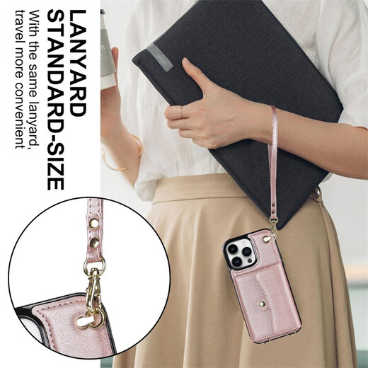 Jinhao Applicable to iPhone16pro max mobile phone case wallet leather case Apple 15 full cover 14 anti-fall 13 protective case card 12 bracelet high-end fashion bracelet + shoulder strap + organ card bag rose gold 6.7-inch apple 12pro max