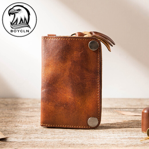 
BOYCLN brand men's genuine leather key bag, large capacity card bag for women, cowhide car remote control key bag waist hanging bag, dark brown