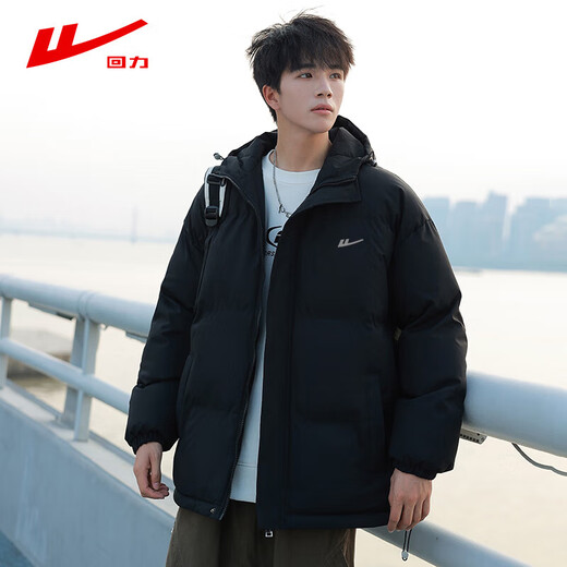 Pull back cotton coat men's versatile hooded jacket men's winter warm thickened cotton coat men's casual bread coat men's black L