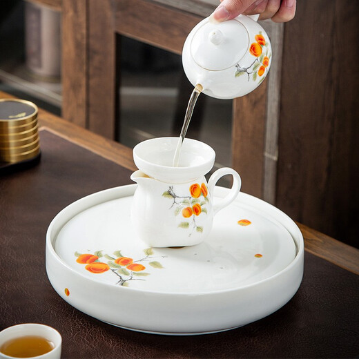 Yuanshe mutton fat jade porcelain tea tray household small white porcelain simple Japanese style dry brewing tea set kung fu tea set white porcelain persimmon dry brewing tray default 1