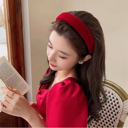 Zushange Red New Year Headband Autumn and Winter High-end Women's 2025 New Headband Retro Hairpin Christmas Hair Accessories Burgundy Velvet Headband