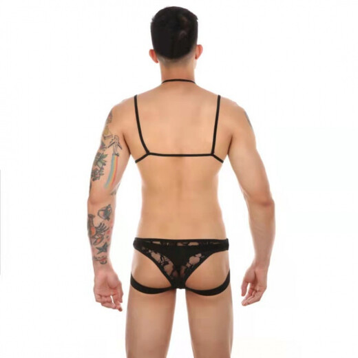 Lace hollow underwear gay halter bra men's suit mini vest temptation thong g219 white lace bra + panties S
