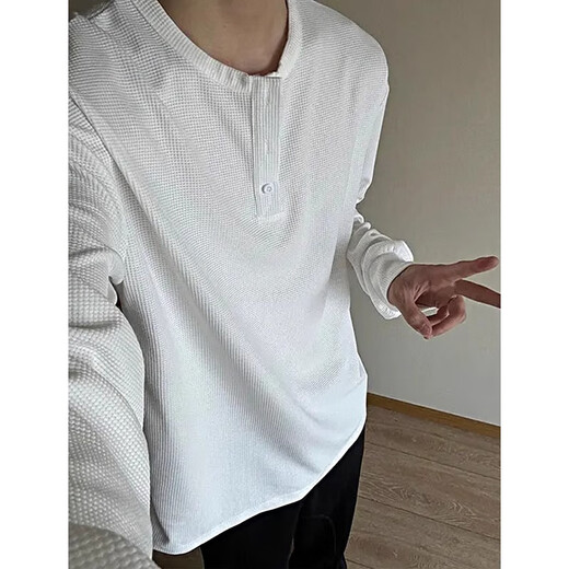 Digada American Henry Neck Waffle Waffle Sweatshirt Men's Men's Spring and Automne and Winter Plus Fleece Underpants T-shirt long à manches longues décontractées
