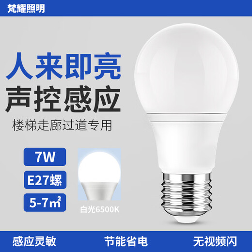 Fanyao LED sound and light control induction light bulb, corridor, residential property, staircase, garage, intelligent automatic light bulb, 7W-voice control