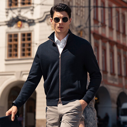 Mr. Bu Basulan wool zipper stand-up collar spring cardigan sweater men's sweater BT12128 piano black 2XL (185)