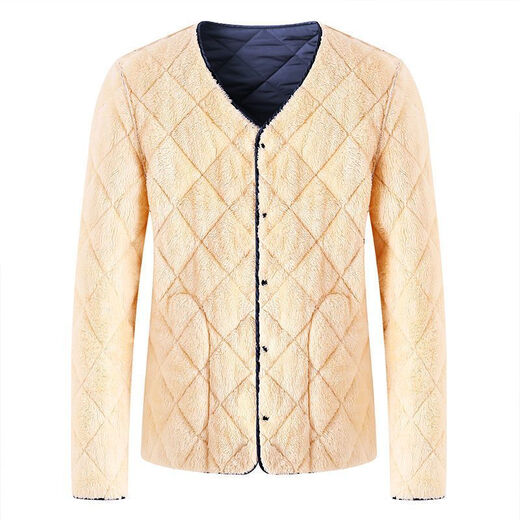 Manxinan Men's Velvet Cotton Jacket Autumn and Winter Short Thermal Underwear Middle-aged and Elderly Thickened Cotton Liner Dad's Clothes Long Sleeve Wear Inside and Out Black Diamond-shaped Cotton Jacket Thickened with Velvet 3XL 130-150Jin Jin is equal to 0.5 kg