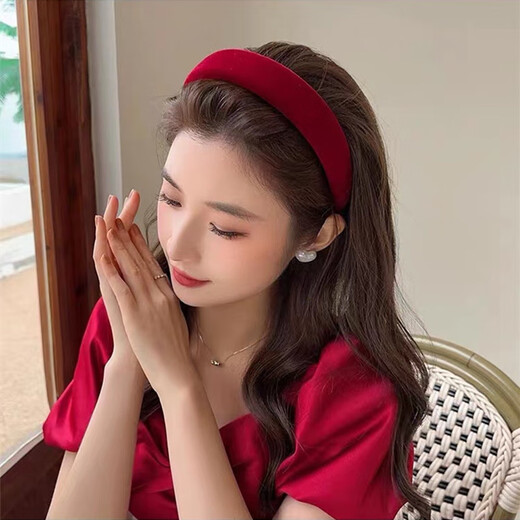 Zushange Red New Year Headband Autumn and Winter High-end Women's 2025 New Headband Retro Hairpin Christmas Hair Accessories Burgundy Velvet Headband