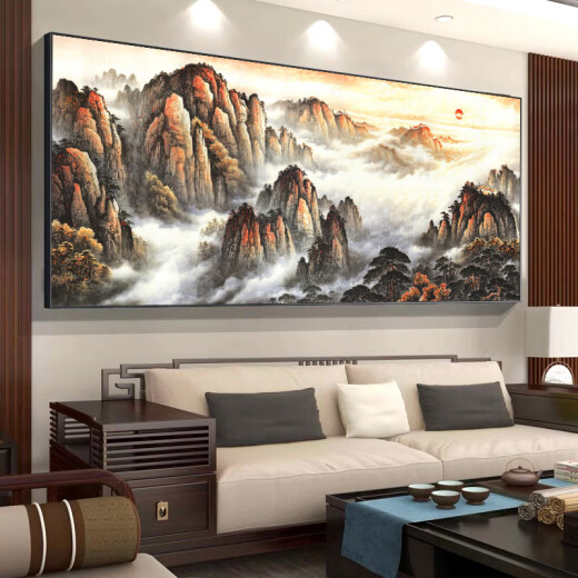 凡鲨2025新款挂画有山无水靠山图装饰画办公室山水风景画客厅背景字画 CT-3887背有靠山 亮面晶瓷长180高80cm 尊贵黑