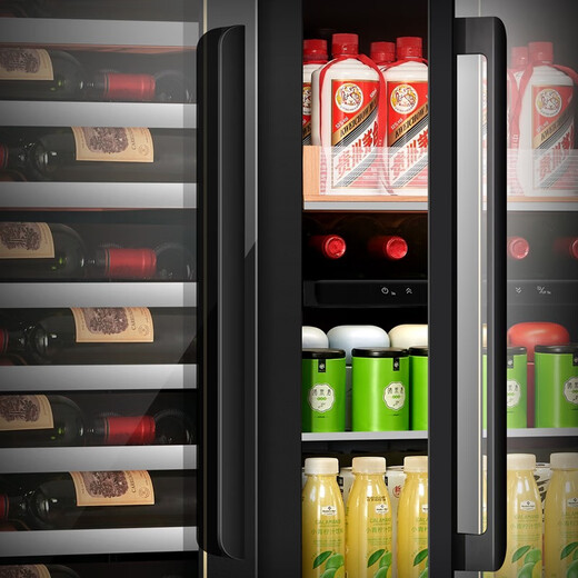 PULADI Frequency Converter Double Door Red Wine Cabinet Constant Temperature Double Door Double Temperature Wine Cabinet Home Living Room Refrigerator Office Tea Villa Liquor Beverage Commercial Fresh-keeping Display Cabinet Embedded Ultra-Thin Frequency Converter Double Door (Arch) - 1.78 Meters - Wine Cabinet Ice Bar Style 490L