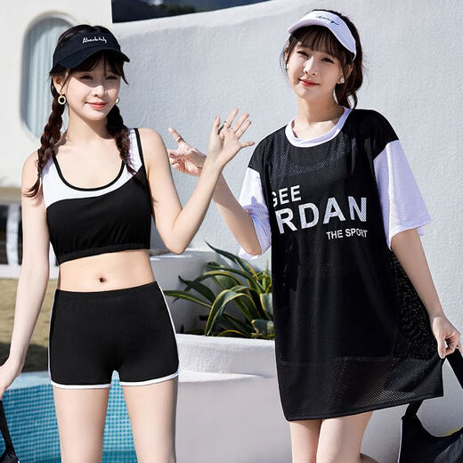 
Wei Jie swimsuit women's three-piece set conservative belly-covering and slimming sports style student fat 2024 new hot spring bathing 6625-white L (90-110Jin [Jin equals 0.5 kg])