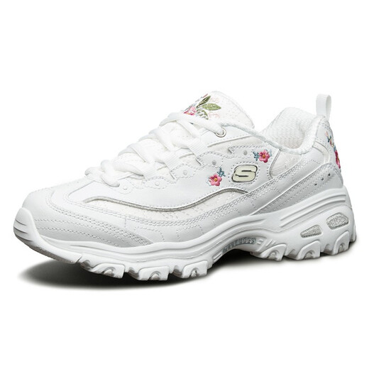 Skecher white dad shoes women's summer white shoes couple's flagship panda shoes outdoor casual sneakers women [flower style] 11977-WHT 35