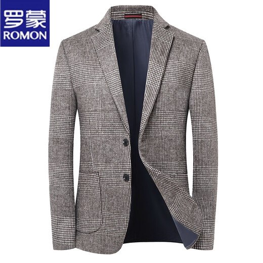 ROMON suit men's autumn and winter business casual suit jacket versatile men's wool single suit plaid jacket top 03 gray L 175