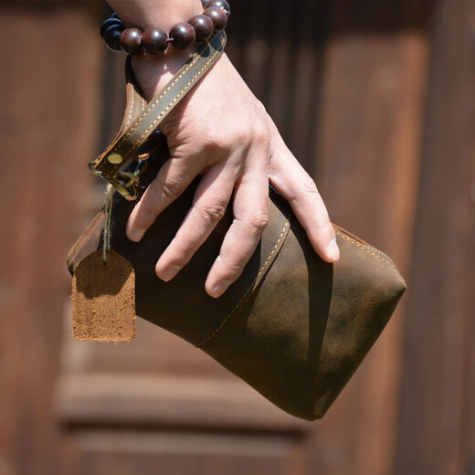 
BARNOROO clutch bag cowhide crazy horse leather retro long men's wallet genuine leather hand grab bag large capacity hand carrying wallet bag Crazy horse leather dark brown (more hard material) small bag