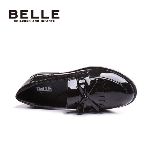Belle children's shoes for girls spring and autumn children's black leather shoes student shoes back to school performance shoes British style campus etiquette shoes for middle and older children black-DE0336 35