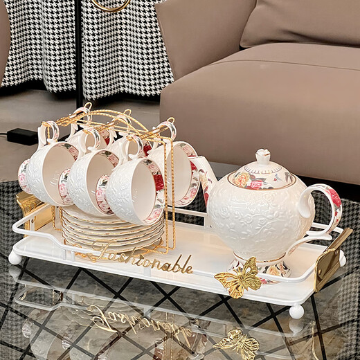 QIPAI high-end tea set set for moving into a new home, wedding gift, complete tea set for home hospitality, ceramic teapot, teacup, high-end tea set, 15-piece set, 847 gift box