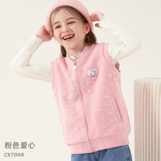 Hello Kitty children's vest for spring and autumn outer wear 2025 new style girls' knitted vest autumn and winter base for baby to wear inside and keep warm pink 140CM