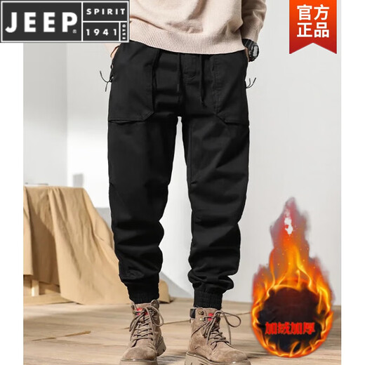 JEEP SPIRIT2023秋冬季新款美式复古工装裤男松紧腰多口袋宽松男士休闲束脚裤 679黑色 XL