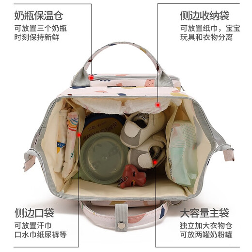 贝贝猫（BEIBEIMAO）妈咪包妈妈母婴单双肩背包外出手提大容量孕妇斜挎多功能轻便背包 新款夭夭桃红+送挂钩