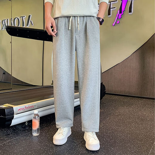 SHANNU pants men's autumn and winter velvet thickening loose sports large size solid color cotton casual student leg drawstring trousers 7710 black (threaded mouth) L (recommended 115-130 Jin Jin equals 0.5 kg)