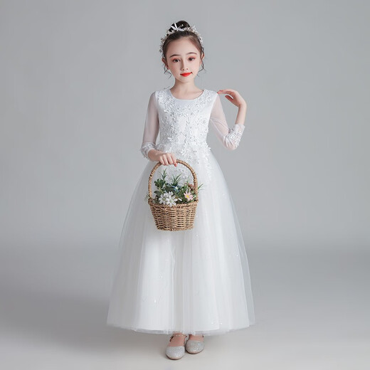 
Dev Ake children's dress girl princess skirt high-end long skirt small host piano performance evening dress big boy middle school student CW683 long white 160 (recommended 71-80 Jin [Jin equals 0.5 kg])