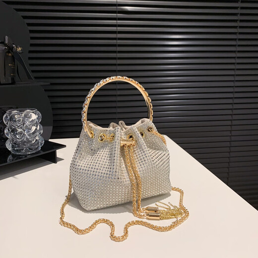 Känguru (Kangaroo) 2023 Neue koreanische Version von Tassel Shiny Diamond-Set Diamond Bag Pearl Chain Eimer Tasche One-Shoulder Crossbody Bag Weiß