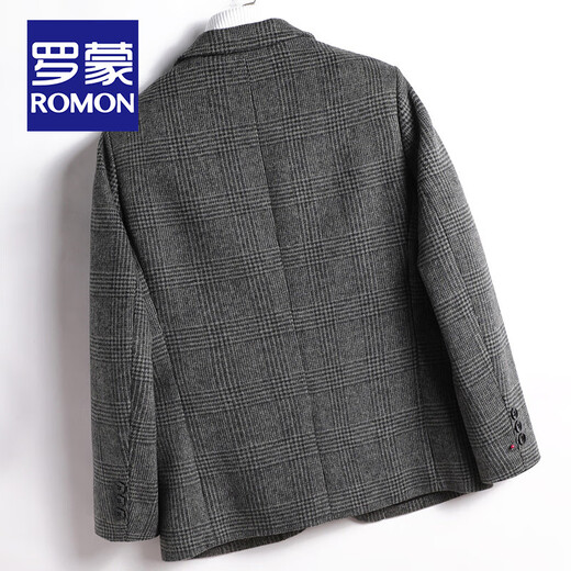Romon Wollanzug Herrenmänner doppelseitiger Wollhundtooth Plaid Jacke Herren Frühlings- und Herbstgeschäft Casual Warm Wollanzug Männer Dunkelgrau 165/m Größe