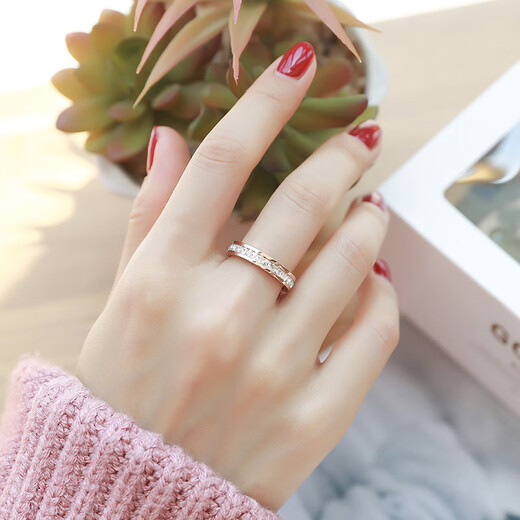 Fat Donglai same style 18k gold ring for women au750 18K gold AU750 rose gold baby's breath couple ring 2025 18K color gold baby's breath ring 4MM US size 8 country