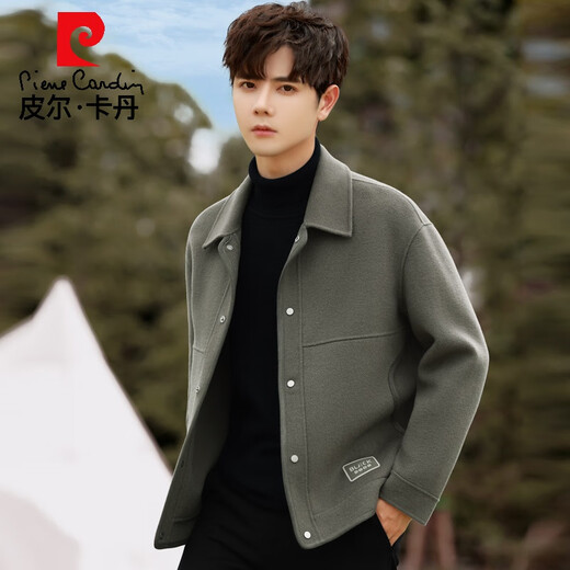 
Pier Cardin's new spring and autumn woolen jacket for men's double-sided wool coat short high-end woolen jacket thickened gray-green S 165