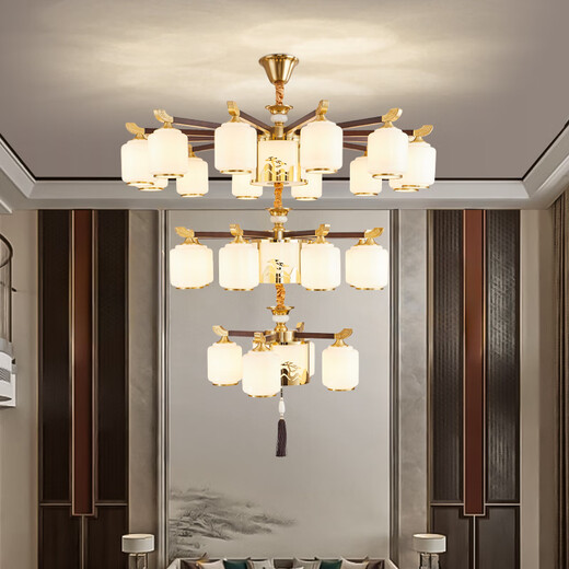 An Dengbao Living Room Chandelier New Chinese Style Dining Bedroom Study Room New 2025 Zinc Alloy Lighting Set 5009 6 Heads + Three Colors Light