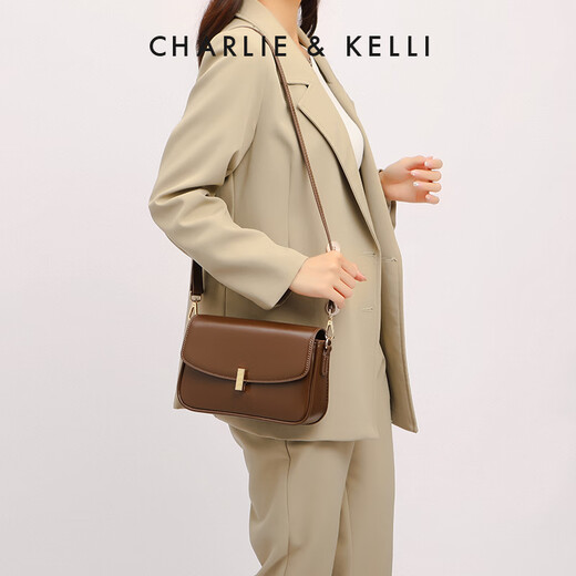 CHARLIE&KELLI CK brand bag for women, Valentine's Day birthday gift for girlfriend, retro armpit bag, single shoulder crossbody small square bag, caramel brown, Beijing warehouse delivery, gift bag + greeting card