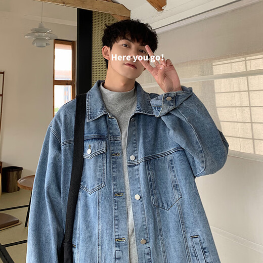 Foss Phil Denim Jacke Herren Frühling und Herbst Lose Casual Jacket Retro Top Trendy Brand Herrenkleidung HQ1204 Blau XL