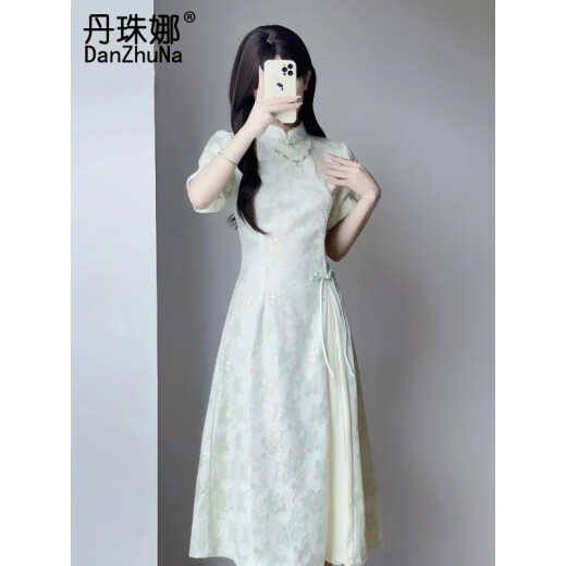 丹珠娜（DanZhuNa）新中式连衣裙子夏天女装2025年夏季新款国风文艺气质旗袍改良长裙 1278旗袍裙子 L