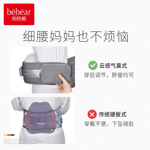 Hug Bear Baby Carrier Waist Stool Multifunctional Baby Carrier Magic Device Children's Baby Carrier Foldable Stool Breathable Baby Carrier Belt AX15 Carl Gray (Luxury Breathable)