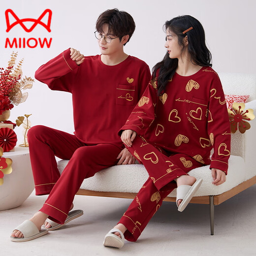 Catman (Miiow) Neues Red Pyjamas Hochzeitspaar Anzug für Männer und Frauen Winter und Herbst Neue reine Baumwolle, langärmelische festliche Heimkleidung 9227 Frauen [double Happy] 2xl (140 160jin [Jin gleich 0,5 kg]))