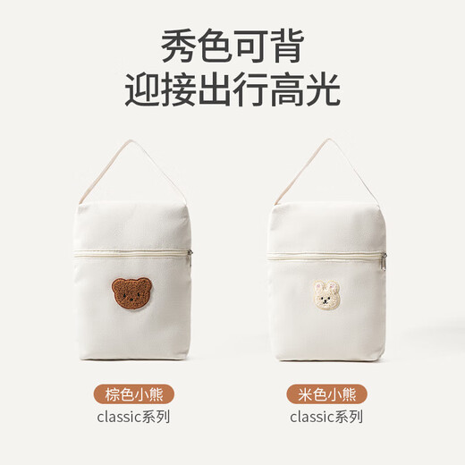 婴儿尿不湿收纳袋宝宝外出便携尿布纸尿裤收纳手提袋大容量妈咪包 棕色小熊 均码