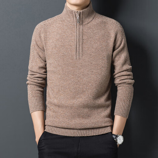 DVW luxury high-end brand pure wool sweater men's thickened winter half-zip stand-up collar knitted sweater base layer black gray 100% pure wool L 175 reference weight 135-150Jin Jin equals 0.5 kg