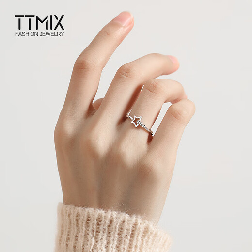 TTMIX women's living platinum ring pt950 simple star platinum ring adjustable gift for girlfriend 2.3-2.5g