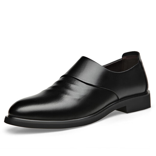 
DICK LANE Dick Renne brand leather shoes men 2025 winter new men's casual business men's shoes heightening one foot pedal plus velvet formal shoes men 6189-2 plus velvet black 41