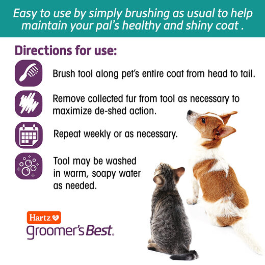 HARTZ dual-purpose combing brush for cats and dogs, stainless steel teeth to remove floating hair, nylon bristles smooth and shiny, ergonomic handle
