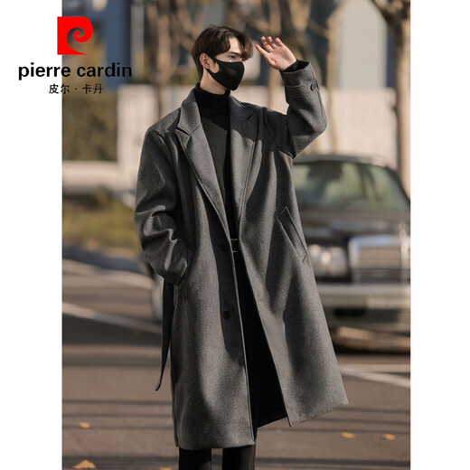 皮尔卡丹（pierre cardin）毛呢大衣男士秋冬加棉加厚高级西装妮子外套德式英伦风衣中长款 灰色 M