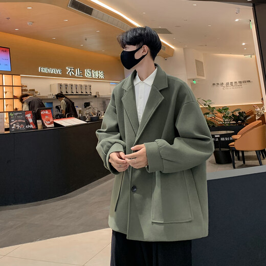 Shelley Jones Plush Woolen Coat Men's Autumn and Winter Trendy Brand High-Quality Thick Short Woolen Coat Loose Casual Windbreaker Beige (Fleece) Thickened M Recommended 90-110Jin Jin is equal to 0.5 kg