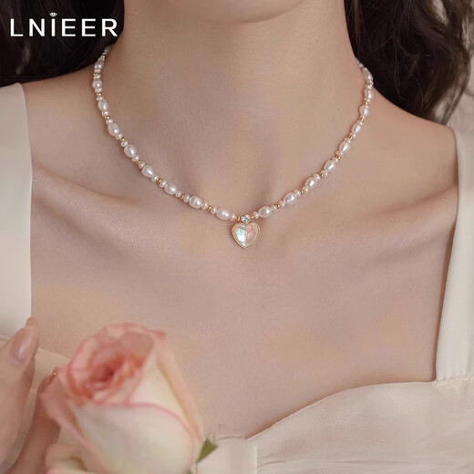 Lnieer Baroque Freshwater Pearl Necklace Women's Light Luxury Niche 2025 New Hot Style French Love Pendant Clavicle Chain Love Freshwater Pearl Necklace