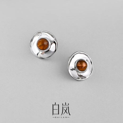 Bai Lan Fuguang Earrings for Women Amber 925 Silver Earrings Niche Design Temperament and Sensational Year Birthday Gift for Wife Amber & 925 Silver